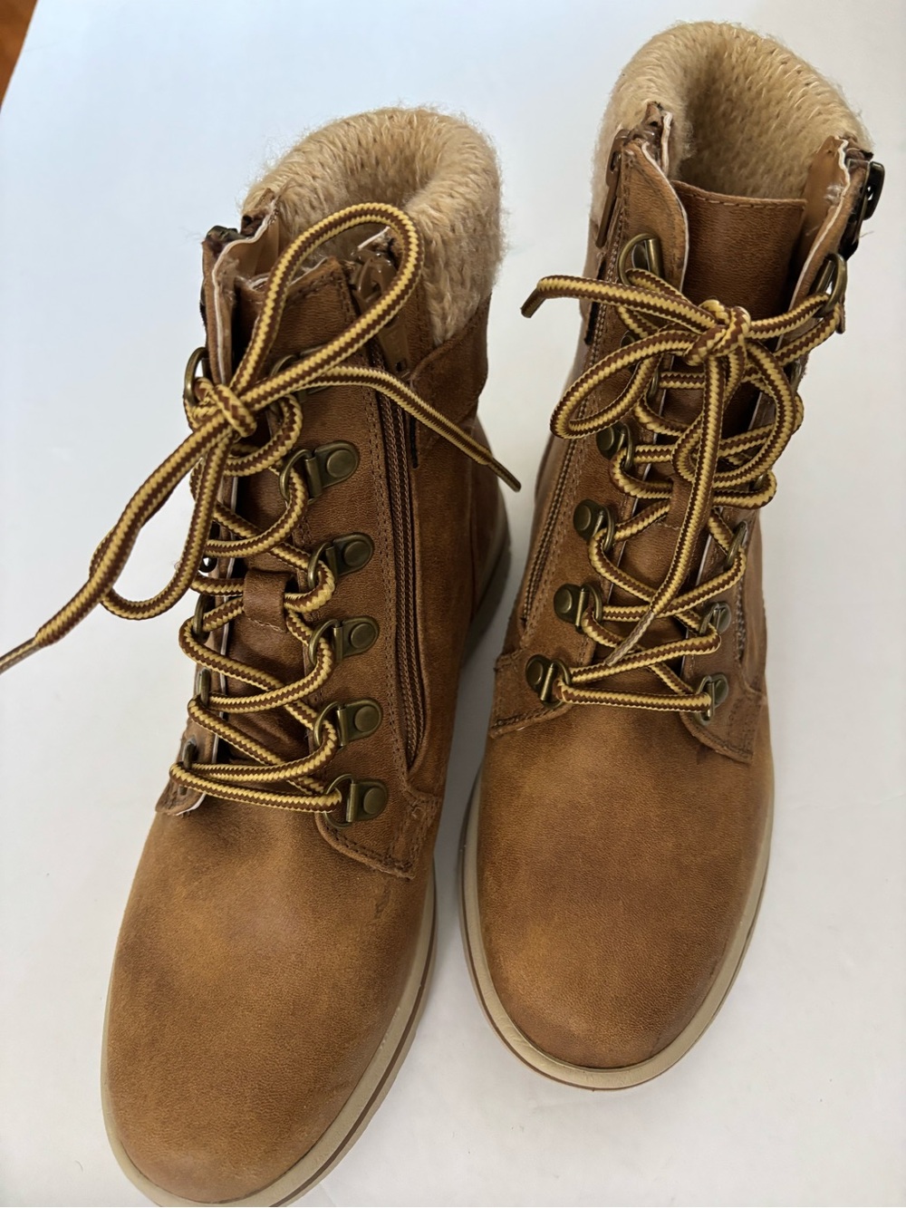 Cliffs by WHITE MOUNTAIN Tan Faux-Fur Lace-Up Ankle Boots